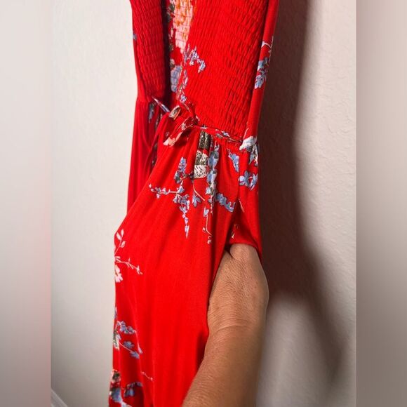 Band of Gypsies Floral Red Maxi Dress POCKETS medium - Picture 6 of 10